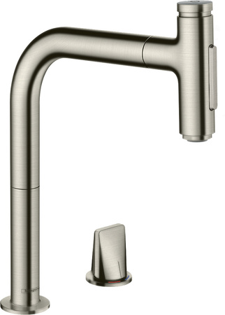 HG Metris Select M71 2-otworowa jednouchwytowa bateria kuchenna 200 z wyciąganą wylewką, 2jet, sBox, Stal Szlachetna Finish