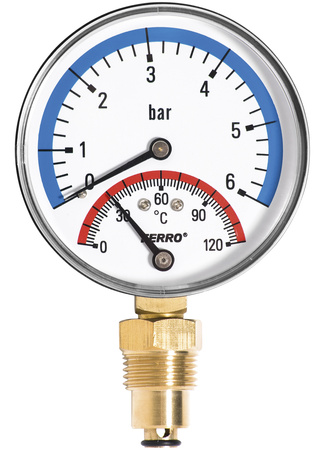 Termomanometr 80 mm 1-2" radialny 0-6 bar, 0-120°C