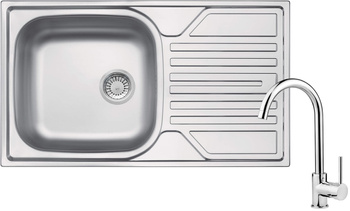 Zlewozmywak stalowy z baterią 1-komorowy z ociekaczem obrotowa chrom satyna Legato ZELA0113