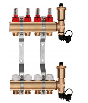 Rozdzielacz mosiężny do ogrzewania podłogowego podłogówki 4 sekcje