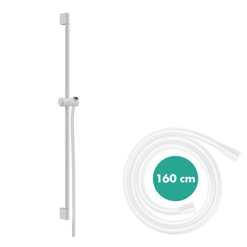 HG Unica Drążek prysznicowy Pulsify S 90 cm z suwakiem PushSlider i wężem prysznicowym Isiflex 160cm, Biały Matowy