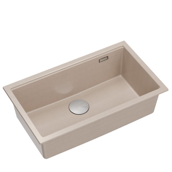 Zlewozmywak granitowy LOGAN 110 – jednokomorowy, wpuszczany, pearl beige/elementy stalowe, Quadron