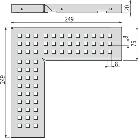 Ruszt odwodnienia drenażowego narożnego 75 mm, stal ocynkowana