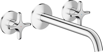 AX One 3-otworowa bateria umywalkowa z uchwytami krzyżowymi i wylewką 220 mm, ścienna, podtynkowa, Chrom