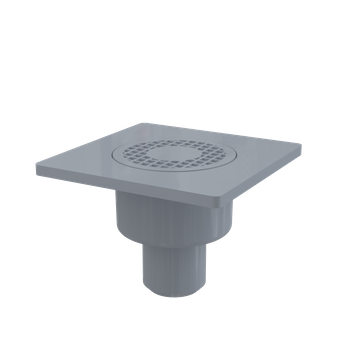 Kratka ściekowa 150×150/50 mm odpływ pionowy, kratka szara, syfon mokry