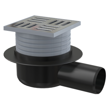 Kratka ściekowa 105×105/50 mm odpływ boczny, kratka nierdzewna, syfon mokry