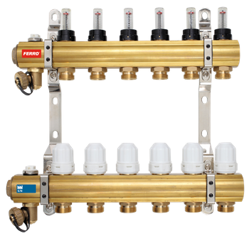Rozdzielacz 4-drogowy z zaworami termostatycznymi i przepływomierzami, standard