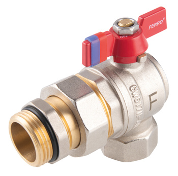 Zawór kulowy kątowy GW-GZ z motylkiem, ze śrubunkiem, 1", F-Power