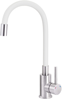 Bateria kuchenna z giętą wylewką elastyczna stal, biały Luno BOC W720