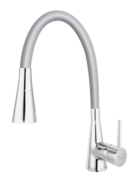 ZUMBA II bateria zlewozmywakowa z elastyczną szarą wylewką, 2-funkcyjną, chrom