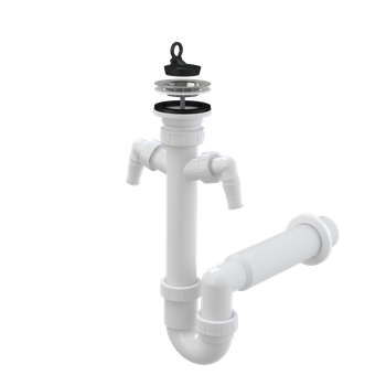 Syfon rurowy zlewozmywaka z 2 przyłączami, sitko nierdzewne DN70