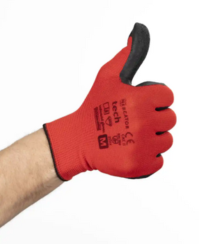 MERCATOR tech rękawice robocze, czerwone, poliestrowe, powlekane poliuretanem w kolorze czarnym XL