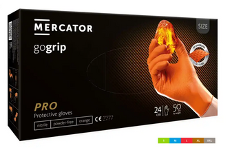  MERCATOR GOGRIP ORANGE Mocne grube rękawiczki nitrylowe L 50 sztuk