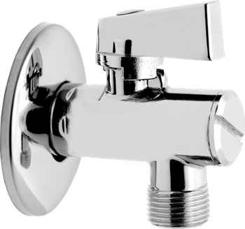 Zawór kulowy kątowy z metalowym uchwytem, z rozetą, z filtrem 1-2" x 1-2"