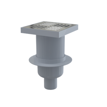 Kratka ściekowa 150×150/50 mm odpływ pionowy, kratka nierdzewna, syfon mokry