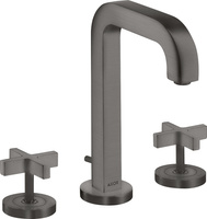 AX Citterio 3-otworowa bateria umywalkowa 170 z uchwytami krzyżowymi, rozetami, wylewką 140 mm i kpl. odpływowym z cięgłem, Czarny Chrom Szczotkowany