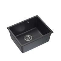 Zlewozmywak granitowy ALEC 40 – jednokomorowy, podwieszany, black dotted/elementy stalowe, Quadron