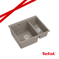 LOGAN 150 GraniteQ zlewozmywak soft taupe 56x46x22 cm 1,5-komorowy b/o podwieszany + syfon stal+ PATELNIA INDUKCJA