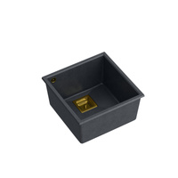 Zlewozmywak granitowy DAVID 40 – jednokomorowy, podwieszany, black diamond/elementy złote, Quadron