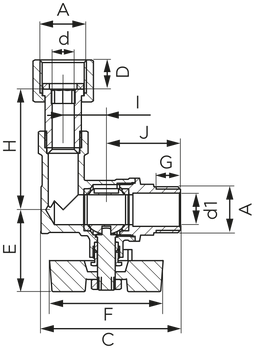 Kurek kulowy kątowy z półśrubunkiem, nakrętno-wkrętny, z motylkiem, 1/2"