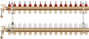 Rozdzielacz 13-drogowy z zaworami termostatycznymi i przepływomierzami, standard