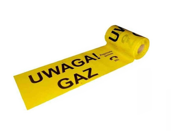 Taśma ostrzegawcza żółta 100 mb UWAGA GAZ